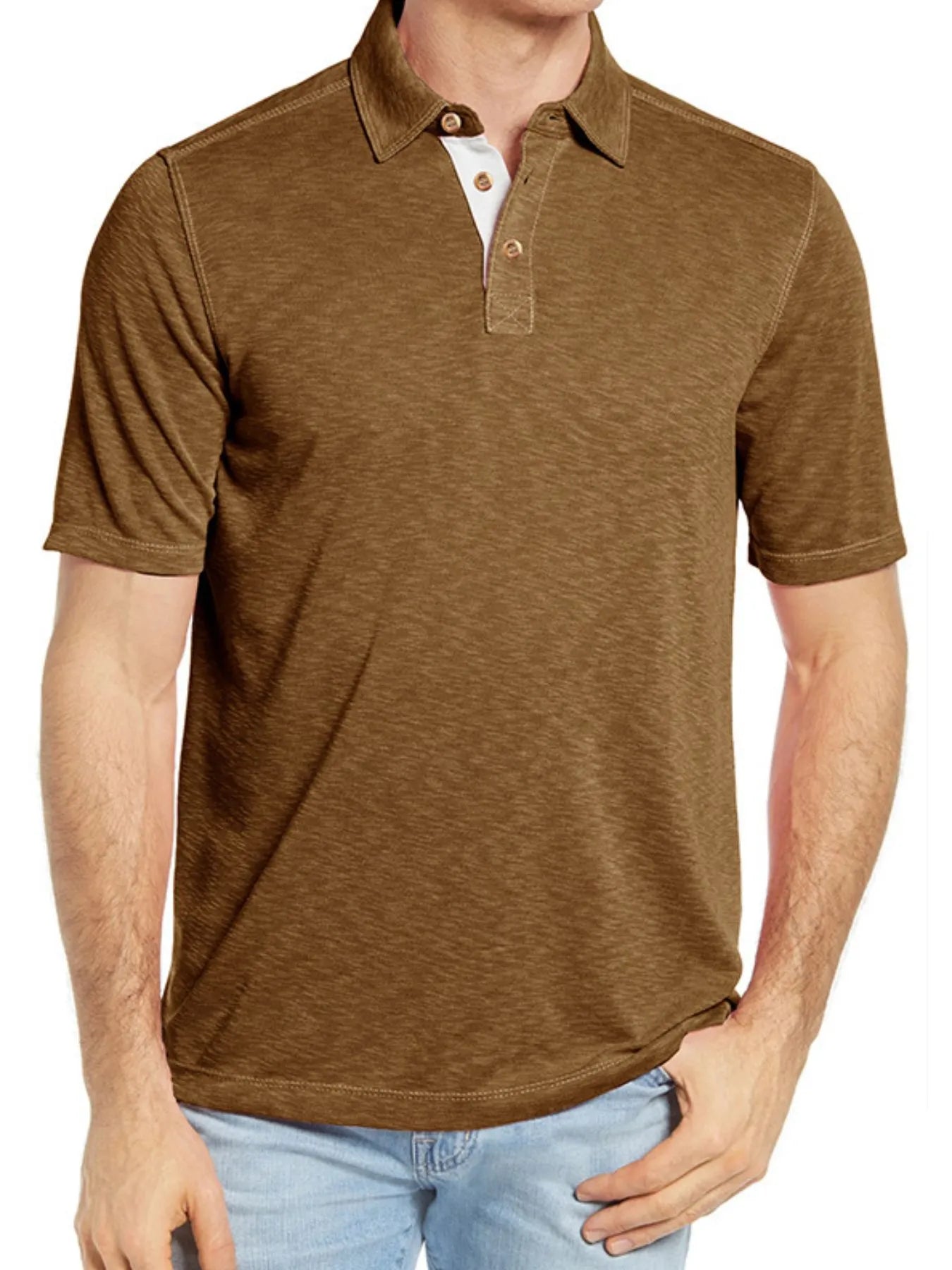 Men's Classic Heathered Polo Shirt with Contrast Buttons Camel / S