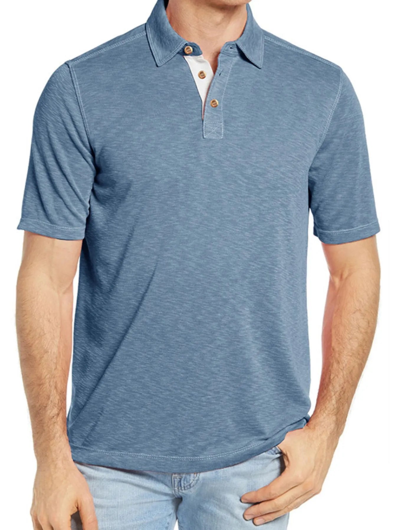 Men's Classic Heathered Polo Shirt with Contrast Buttons Dusty Blue / S