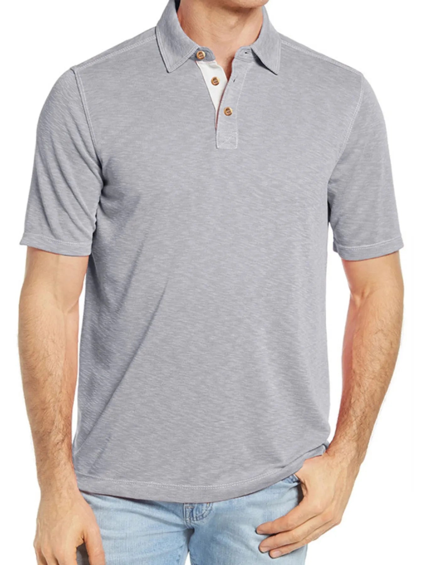 Men's Classic Heathered Polo Shirt with Contrast Buttons Gray / S