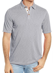 Men's Classic Heathered Polo Shirt with Contrast Buttons Gray / S
