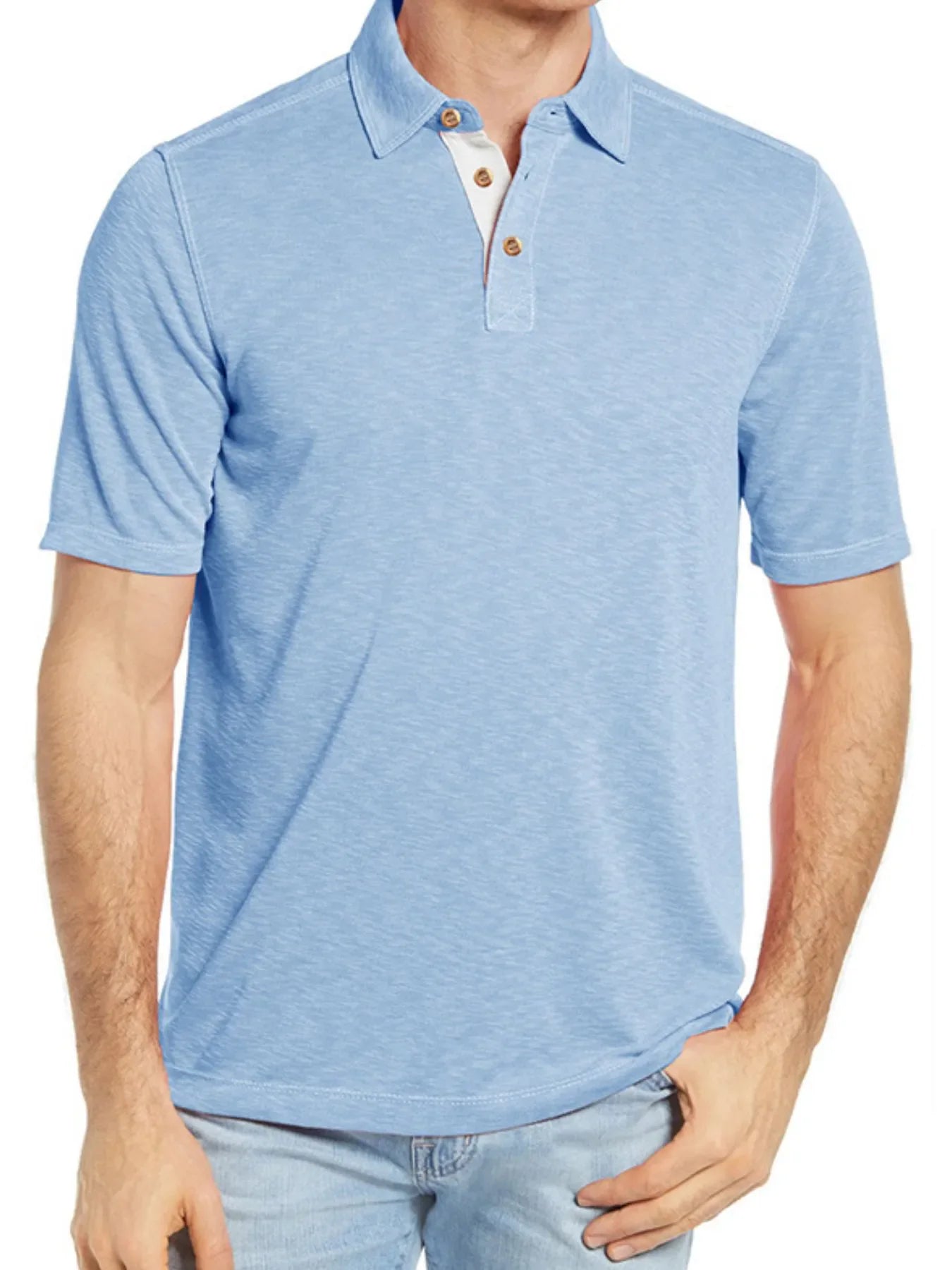 Men's Classic Heathered Polo Shirt with Contrast Buttons Light Blue / S