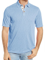 Men's Classic Heathered Polo Shirt with Contrast Buttons Light Blue / S