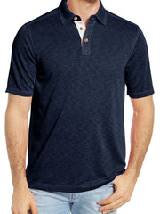Men's Classic Heathered Polo Shirt with Contrast Buttons Navy / S