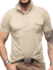 Men's Classic Pocket Polo Shirt with Stand Collar Beige / S