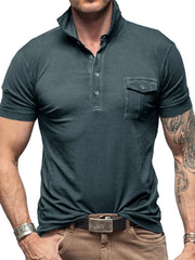 Men's Classic Pocket Polo Shirt with Stand Collar Dark Gray / S