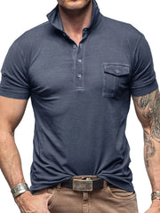 Men's Classic Pocket Polo Shirt with Stand Collar Dusty Blue / S