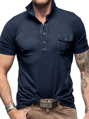 Men's Classic Pocket Polo Shirt with Stand Collar Navy / S