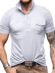 Men's Classic Pocket Polo Shirt with Stand Collar White / S