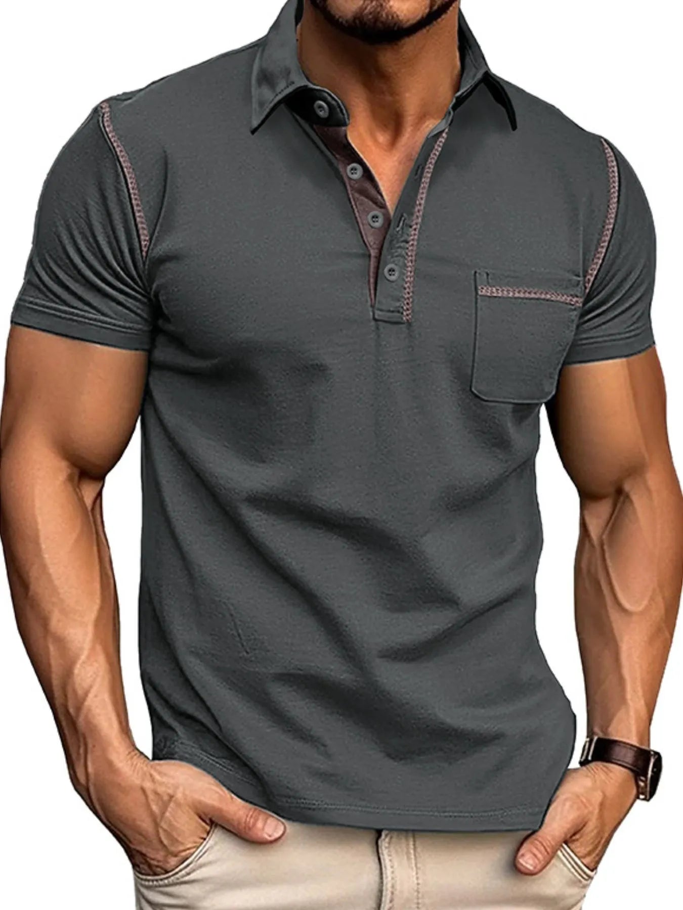 Men's Classic Polo Shirt with Contrast Stitching Dark Gray / S