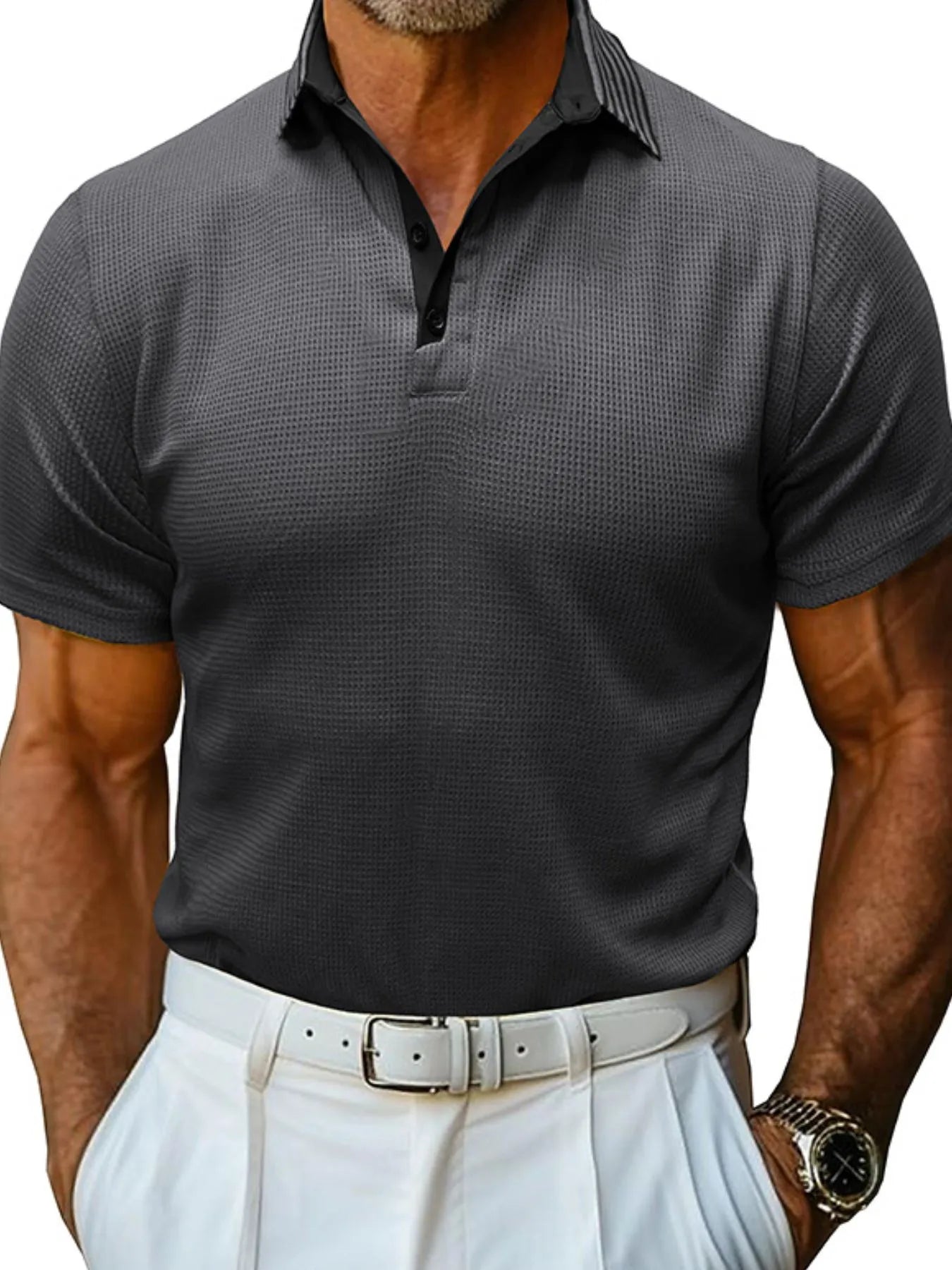 Men's Classic Textured Golf Polo Shirt Dark Gray / S