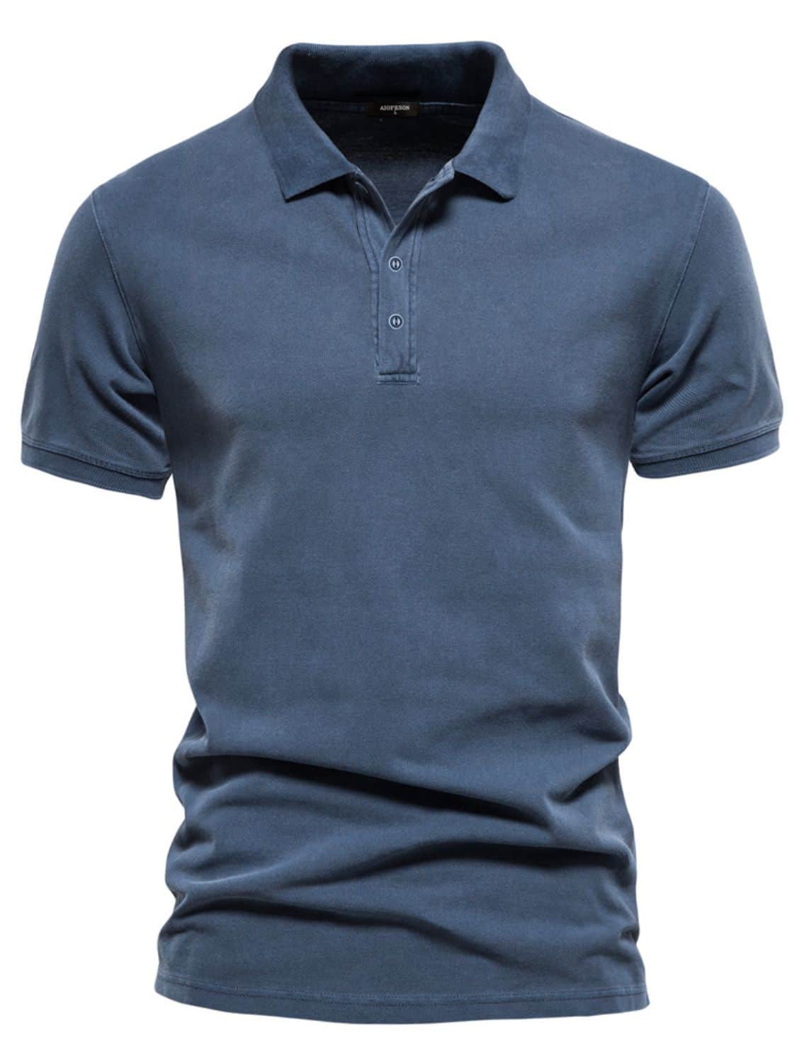 Men's Collared Neck Button Detail Short Sleeve Polo Peacock Blue / L
