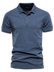 Men's Collared Neck Button Detail Short Sleeve Polo Peacock Blue / L