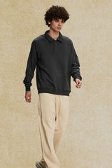 Men's Collared Neck Long Sleeve Polo Dark Gray / S