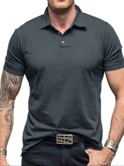 Men's Collared Neck Short Sleeve Polo Shirt Dark Gray / S