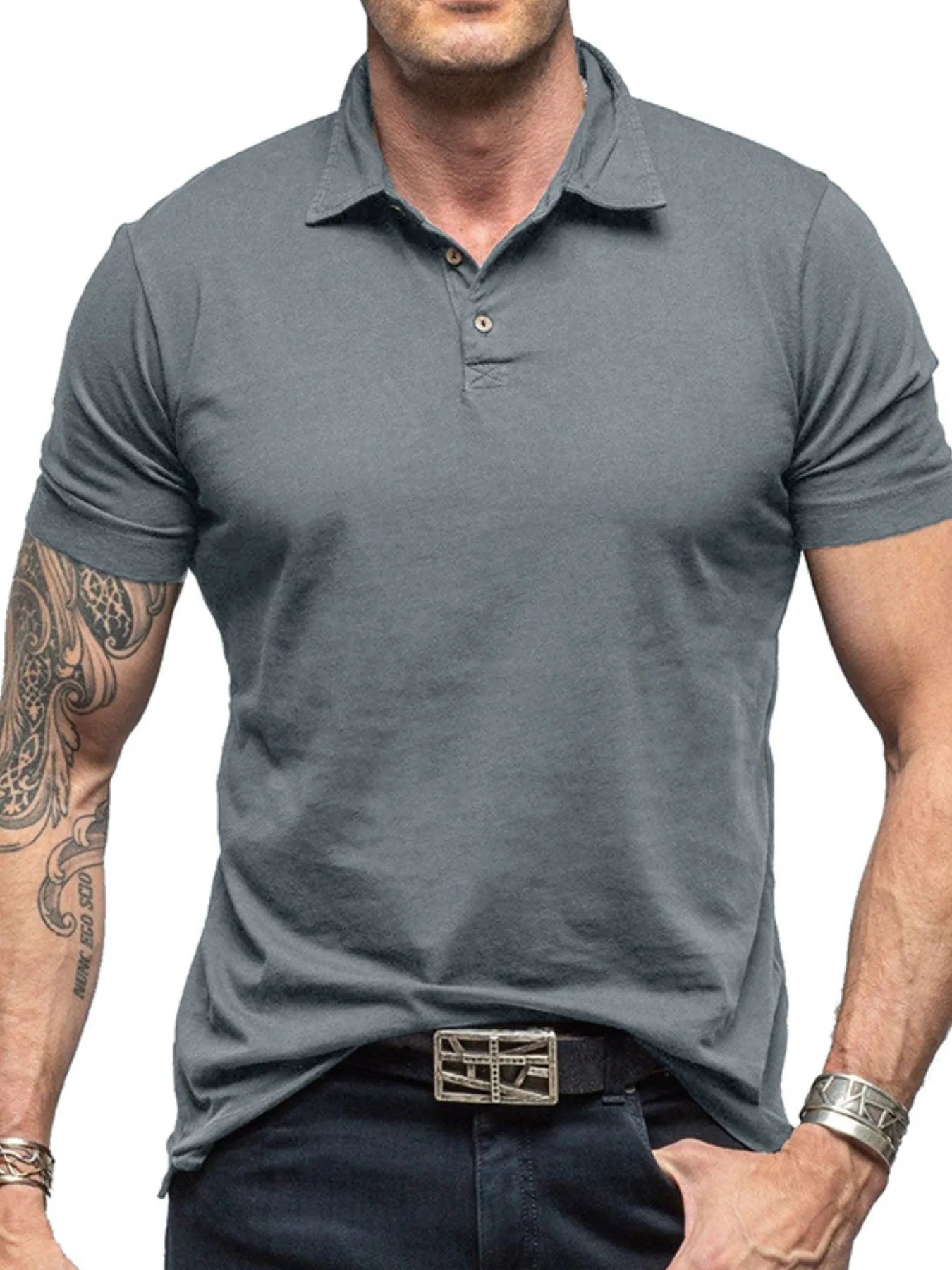 Men's Collared Neck Short Sleeve Polo Shirt Gray / S