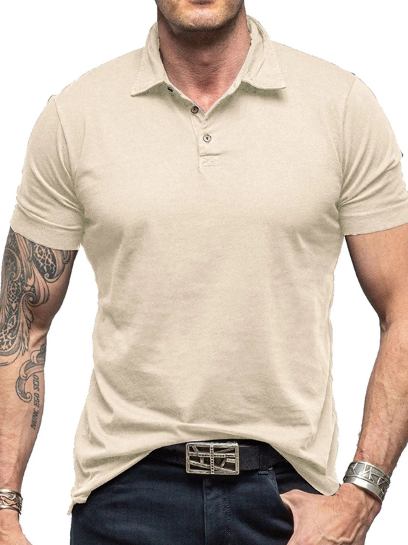 Men's Collared Neck Short Sleeve Polo Shirt Tan / S