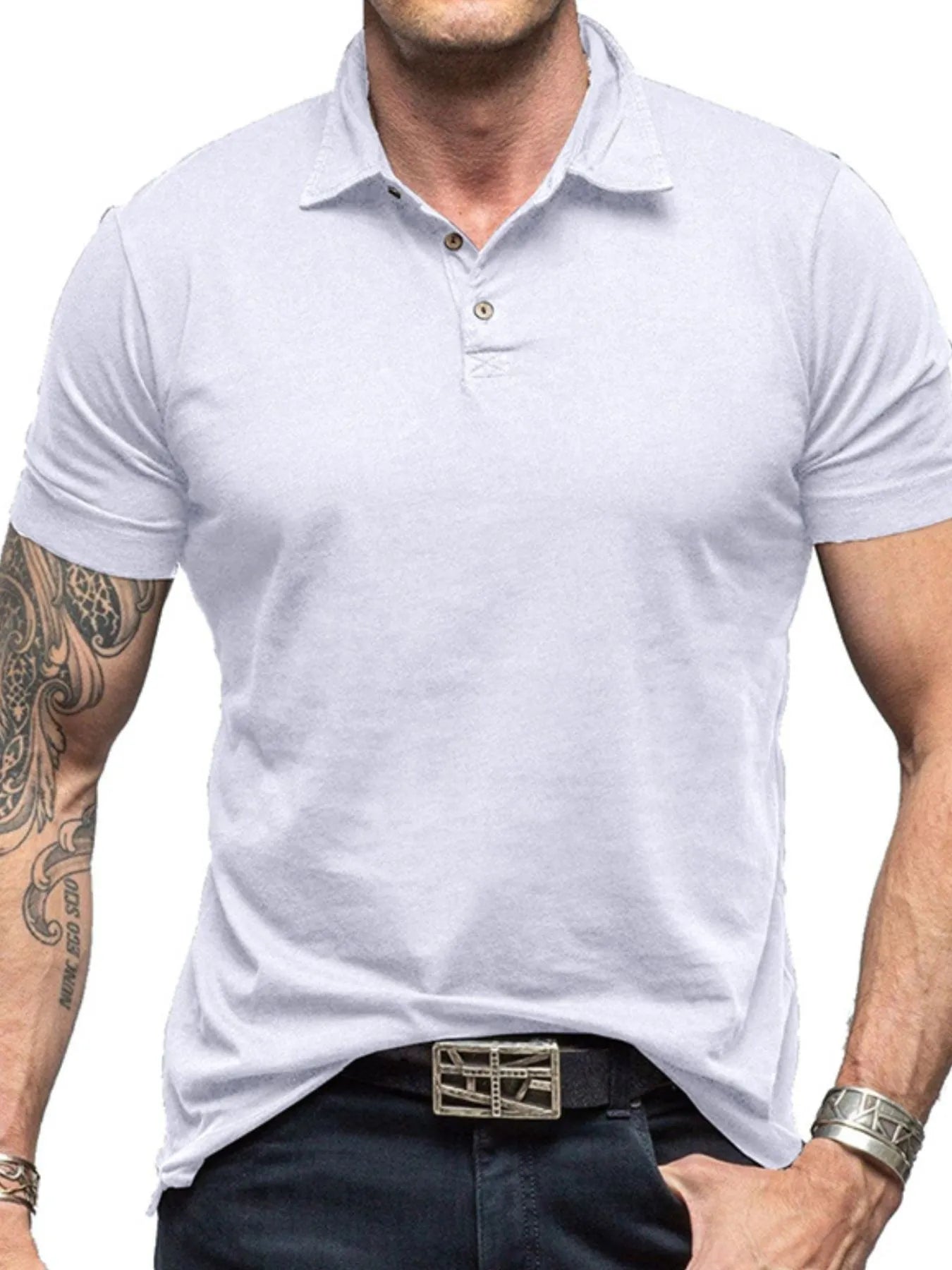 Men's Collared Neck Short Sleeve Polo Shirt White / S