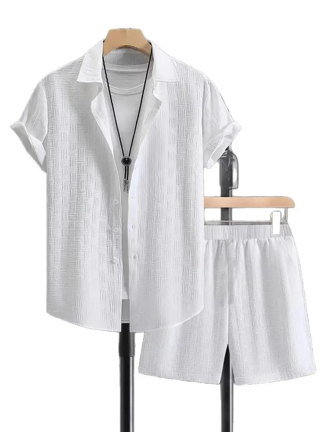 Men's Collared Neck Short Sleeve Top and Shorts Set