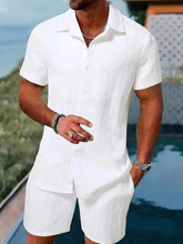 Men's Collared Neck Short Sleeve Top and Shorts Set White / S