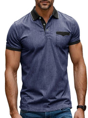 Men's Contrast Collar Pocket Polo Shirt Dusty Blue / S