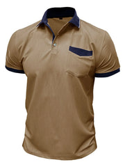 Men's Contrast Collar Pocket Polo Shirt Khaki / S