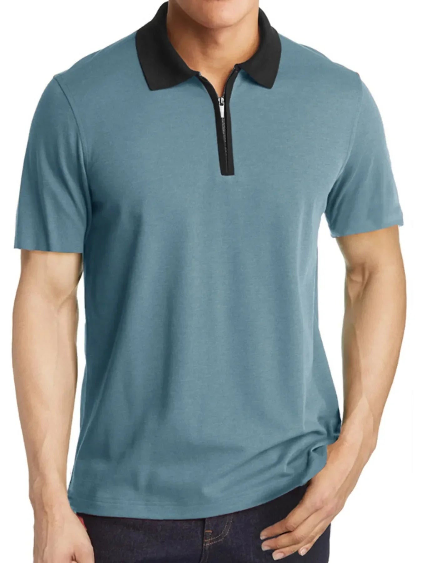 Men's Contrast Collar Quarter-Zip Polo Shirt Air Force Blue / S
