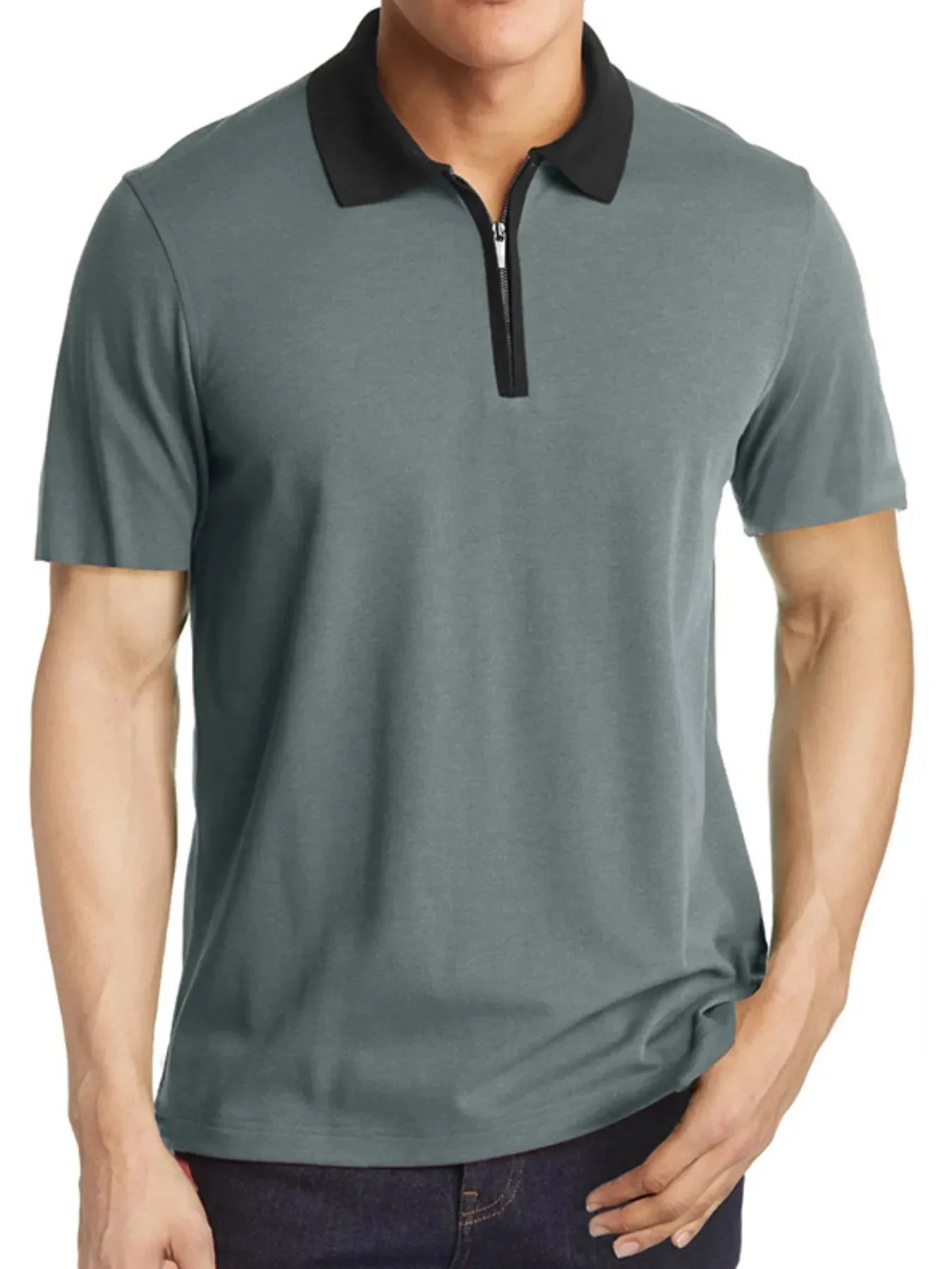 Men's Contrast Collar Quarter-Zip Polo Shirt Dark Gray / S