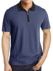 Men's Contrast Collar Quarter-Zip Polo Shirt Dusty Blue / S