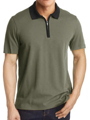 Men's Contrast Collar Quarter-Zip Polo Shirt Matcha Green / S