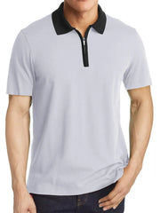 Men's Contrast Collar Quarter-Zip Polo Shirt White / S