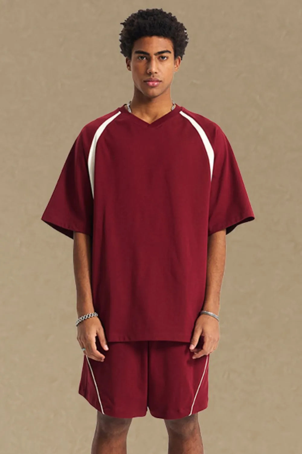 Men's Contrast Half Sleeve T-Shirt Burgundy / S