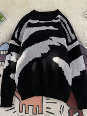 Men's Contrast Round Neck Sweater Black / M