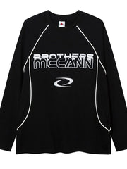 Men's Contrast Stitching Round Neck Letter Graphic T-Shirt Black / M