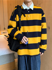 Men's Contrast Striped Long Sleeve Polo