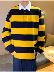 Men's Contrast Striped Long Sleeve Polo