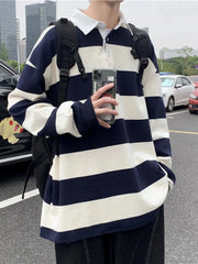 Men's Contrast Striped Long Sleeve Polo
