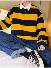 Men's Contrast Striped Long Sleeve Polo Yellow / M