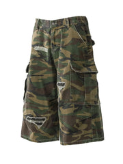 Men's Distressed Camouflage Cargo Denim Shorts