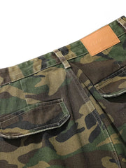Men's Distressed Camouflage Cargo Denim Shorts