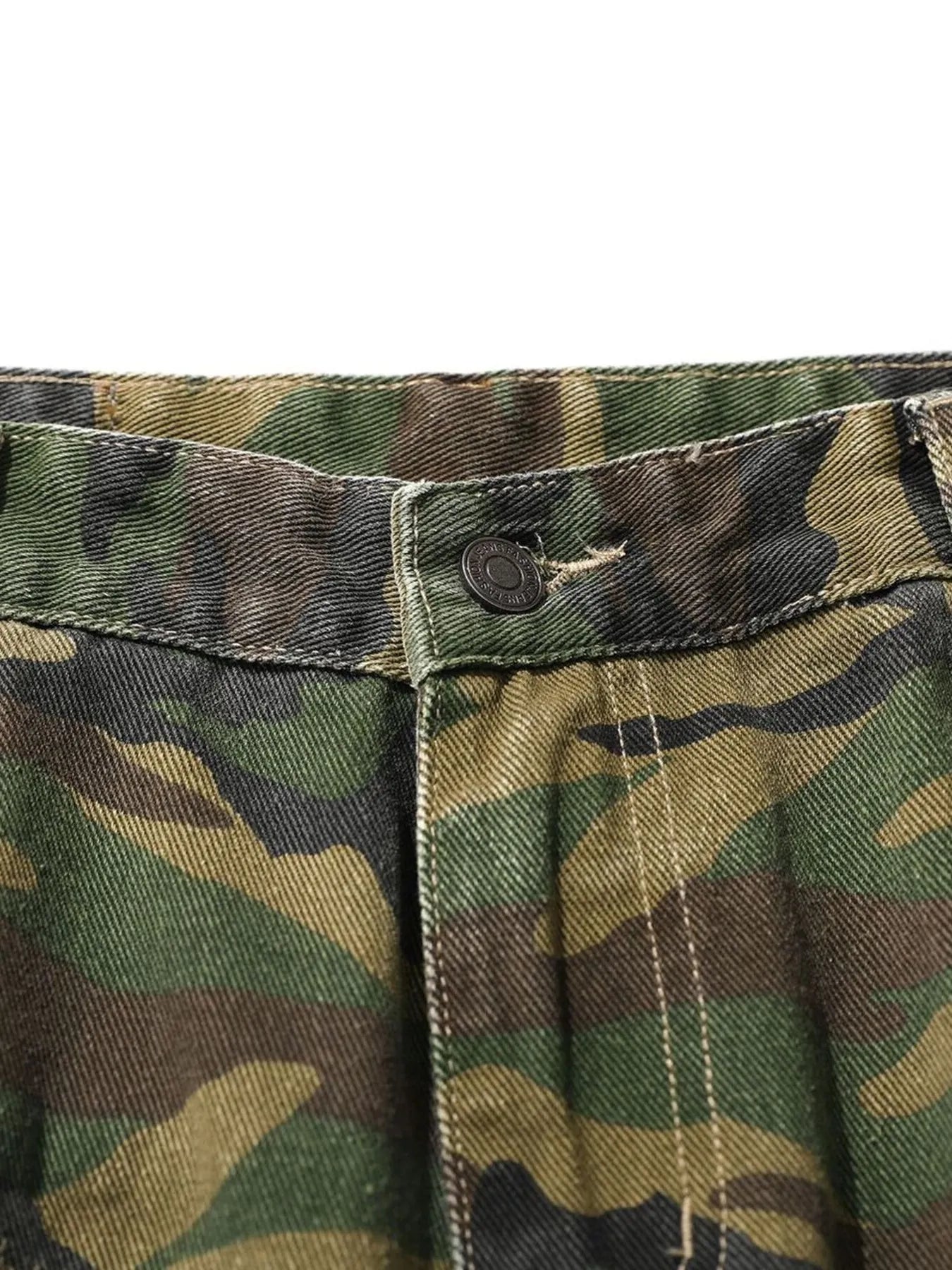 Men's Distressed Camouflage Cargo Denim Shorts