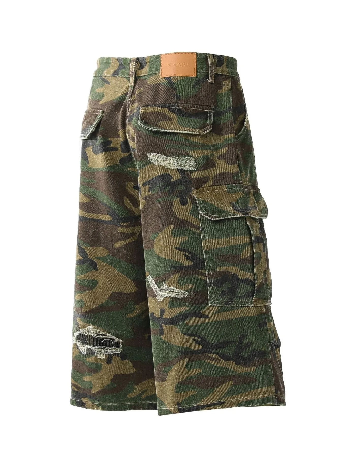 Men's Distressed Camouflage Cargo Denim Shorts