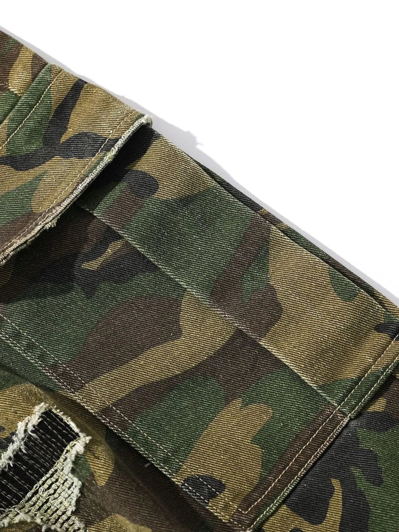 Men's Distressed Camouflage Cargo Denim Shorts