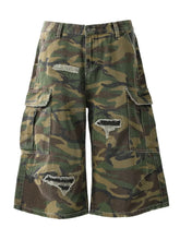 Men's Distressed Camouflage Cargo Denim Shorts Camouflage / S