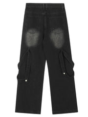Men's Distressed Cargo Wide Leg Jeans