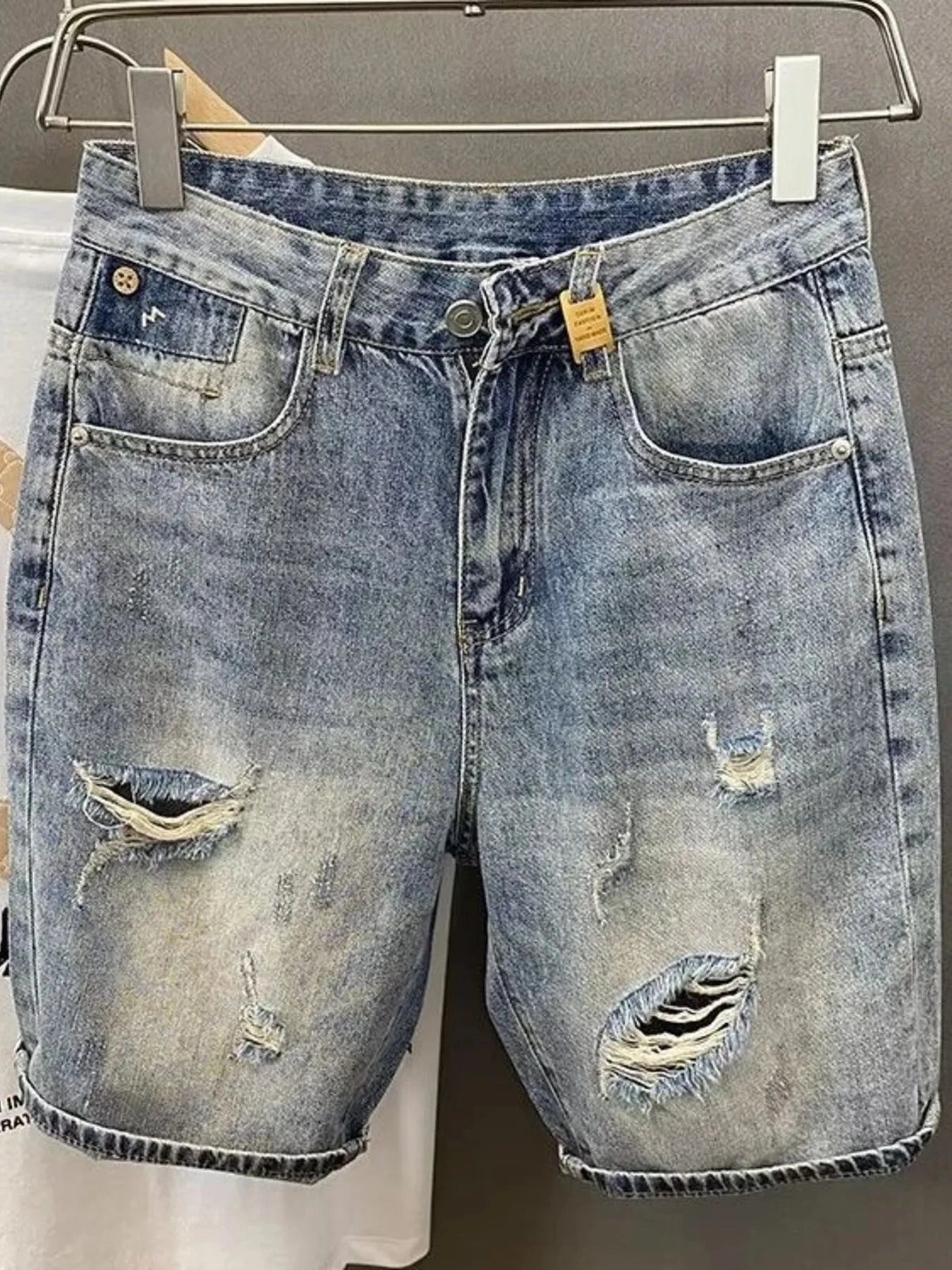 Men's Distressed Denim Shorts Light Blue / 28