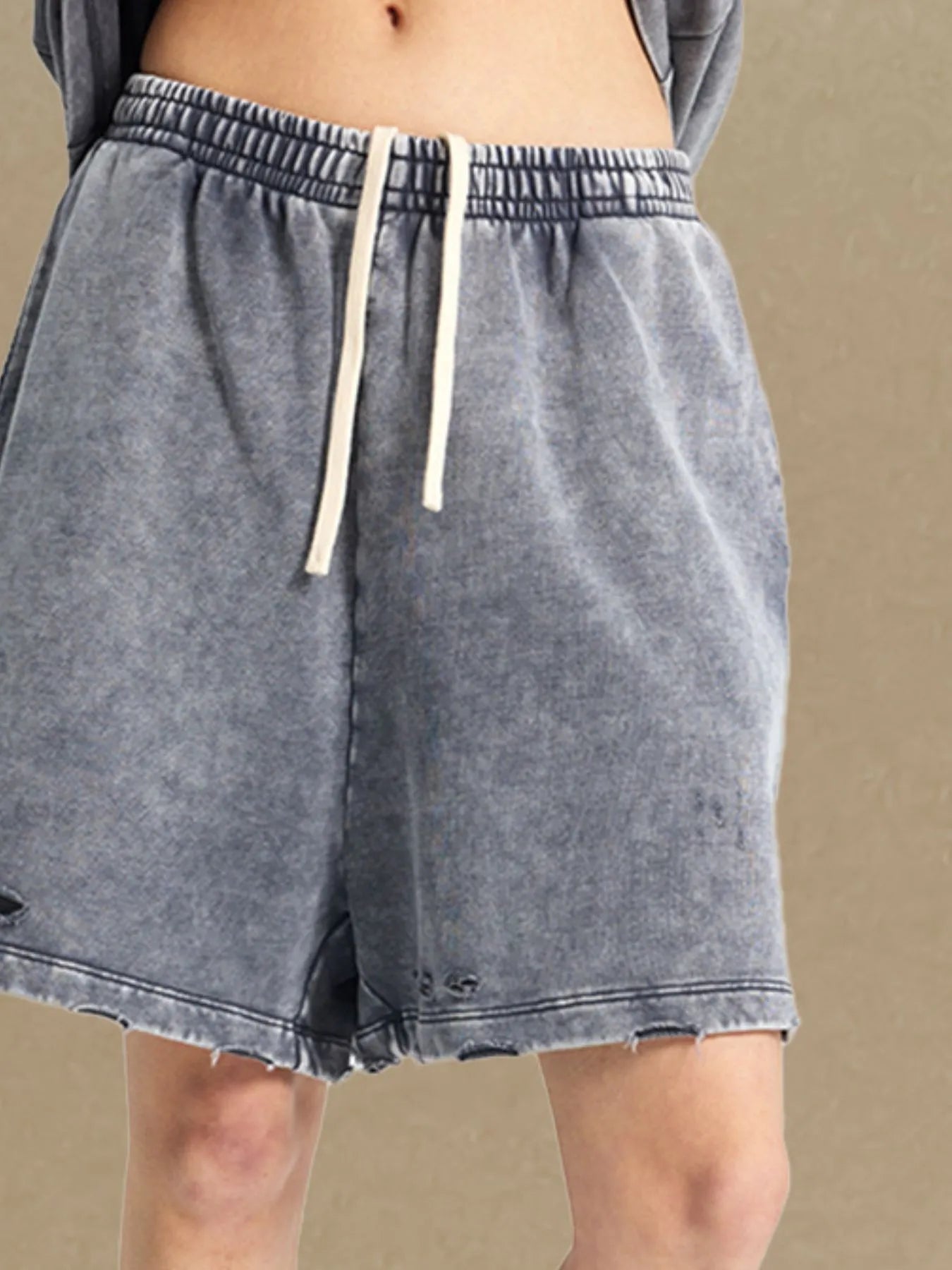 Men's Distressed Drawstring Shorts