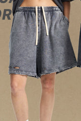 Men's Distressed Drawstring Shorts Dark Gray / S