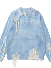 Men's Distressed Fringe Detail Sweater Blue / M