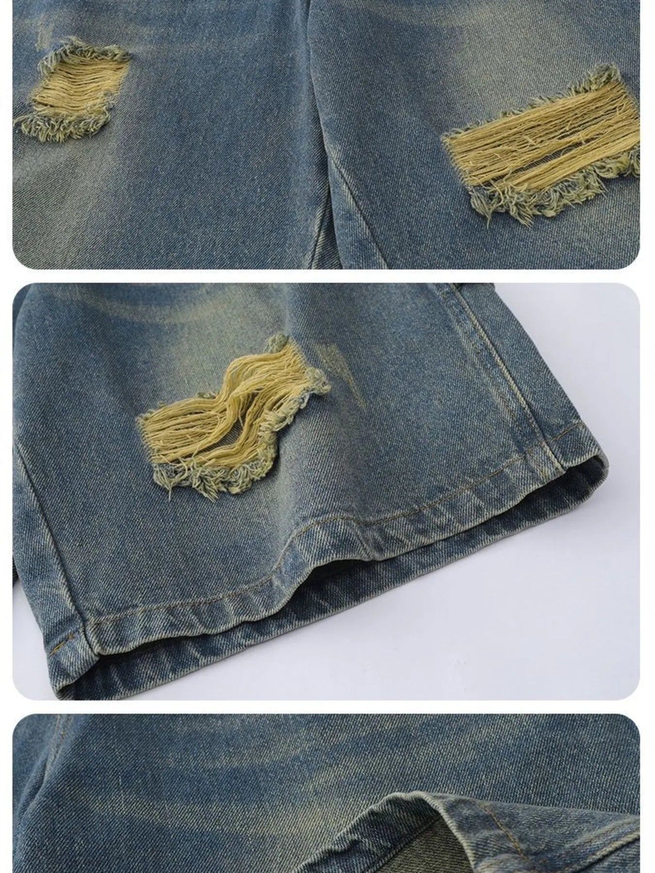 Men's Distressed High-Waist Denim Shorts