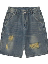 Men's Distressed High-Waist Denim Shorts Light Blue / S